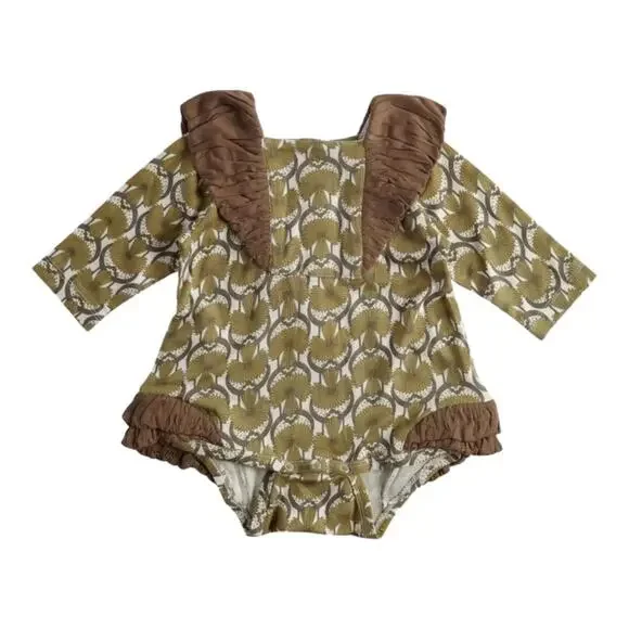 NWT Kate Quinn Long Sleeve Color Blocked Bubble Romper Art Deco Bamboo 6-12m - Picture 1 of 2